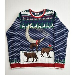 Holiday Time Wolves Howling at Moon Ugly Christmas Sweater Men's Size XL